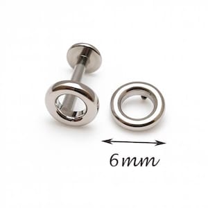 May include: Two silver-colored lip piercing studs. One stud is assembled, and the other is a separate ring. The assembled stud has a flat back and a circular front. The separate ring is 6mm in diameter.