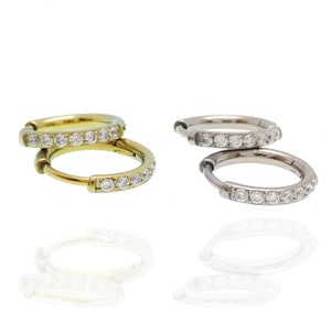 Implant  Titanium Clear CZ Earring Hoops & cone charms Earrings 20g , 10mm hoops Sold in Pairs, gold, silver,, hypoallergenic , ideal gift