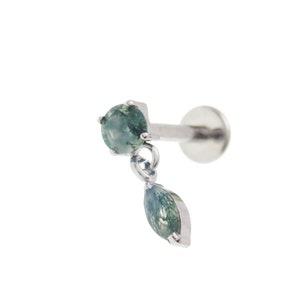 Implant titanium Push fit  threadless MOSS AGATE   Piercing. 20g. 18g, 16g, 14g,  Cartilage, , tragus, conch, ear piercing Single or Pair