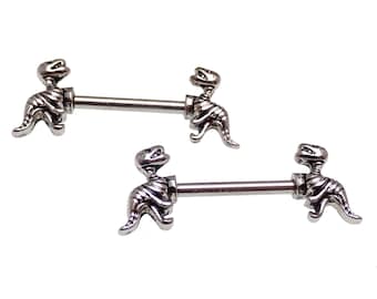 14G Mini Trex Dinosaur Nipple Ring Barbells, Surgical Steel