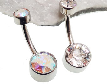 Implantat Titan Navelring, Klar Kristall CZ Navelpiercing, 14g
