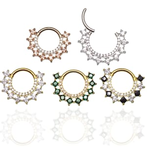 Titan CZ Hinged Clicker Segment Hoop Ring 8mm - 10mm klar Daith, Septum, Piercing 16g, profi qualität, hypoallergen