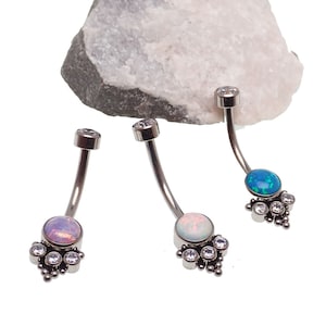 Titanium astm f136 belly Ring cluster with pretty opal, 10mm , 12mm  hypoallergenic