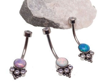 Titanium astm f136 belly Ring cluster with pretty opal, 10mm , 12mm  hypoallergenic