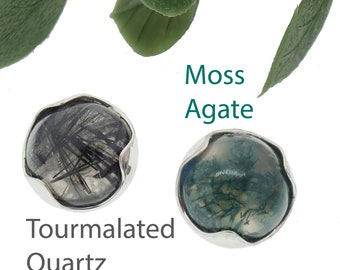 Moss Agate or Tourmalalted Quartz Natural stone loose top  Implant Titanium Internally Threaded Tops 14g top (1.2mm) thread 5mm stone