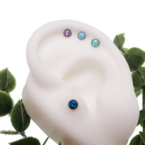 titanium  threadless push fit 4mm opal flat back 18g ,16g  or 14g (sold in singles)