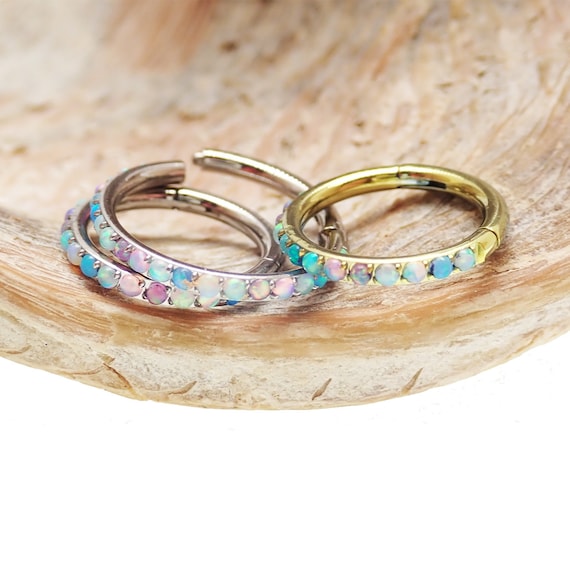 ❤ 9.91㌌　✨✨オパール✨✨ Pastel Fire Opal Inlaid Side-facing Titanium Clicker Hoop