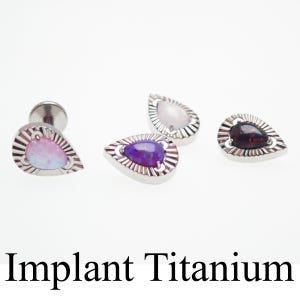 Fire Opal Teardrop ,Implant Titanium, internally threaded  Flatback Piercing 18g, 16g, 14g, medusa, tragus, ear, lip, conch, monroe piercing