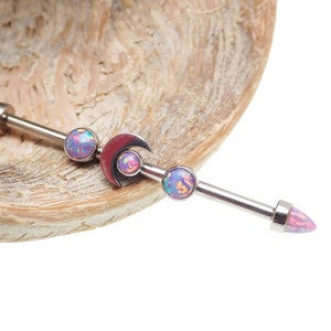 Implantaat titanium piercing, multi lavendel vuuropaal maan, & kegel barbell, interne schroefdraad, hoogste kwaliteit, industriële piercing