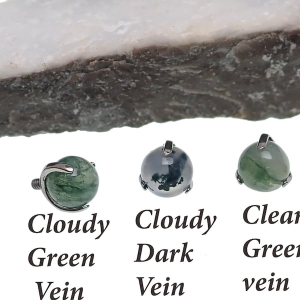 Single Moss Agate 14g natural stone replacement ball titanium prong base 5mm internally threaded