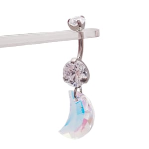 Implant Titanium  Moon CZ  Belly ring, 8mm,10mm,12mm bar lengths, internally threaded