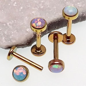 Rose-Gold-Eloxiertes Opal Flat Top Titan Flatback Piercing 18g, 16g, 14g