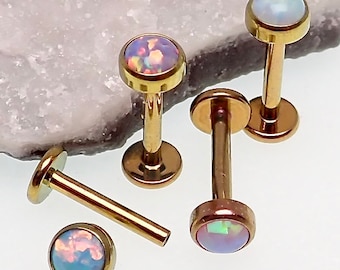 Rose-Gold-Anodized Opal Flat Top Implant Titanium Flatback Piercing 18g, 16g, 14g