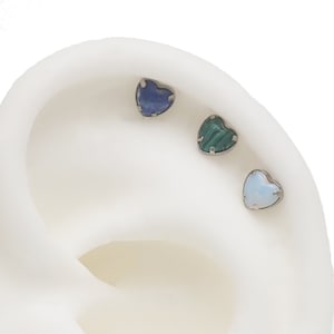 Piercing de espalda plana sin rosca con ajuste a presión de titanio con implante de corazón de piedra natural 20 g, 18 g, 16 g, 14 g