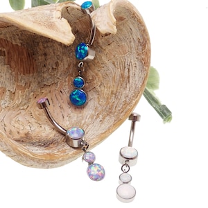 Implant Titanium Fire opal drop Belly ring, hypoallergenic body piercing 14g 10mm 3/8&#39;&#39;