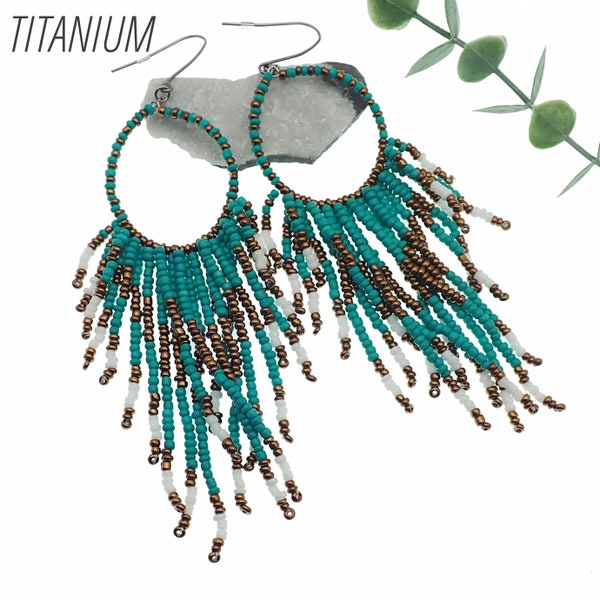 Titanium Earrings with beautiful beaded drop design , great for sensitive ears