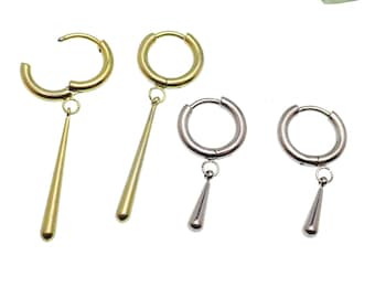 Pendientes de aro de titanio con implante con gota · Pendientes de 20 g, aros de 8 mm. Se venden por pares, dorados, plateados, azules.