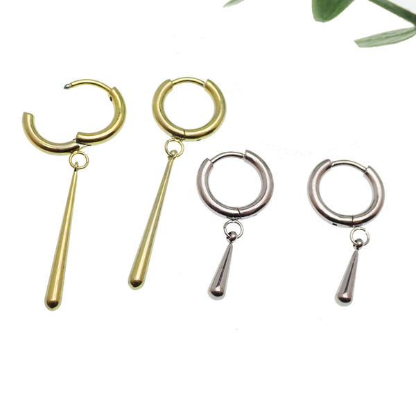Orecchini a cerchio in titanio con goccia · Orecchini da 20 g, cerchi da 8 mm, venduti in coppia, oro, argento, Blurple