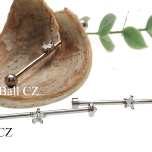 Implante Titanium Star CZ Barbell Piercing industrial 14g, rosca interna, titânio da mais alta qualidade ASTM F-136