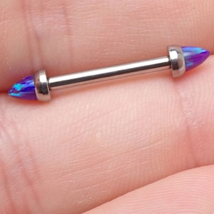 Sleepy Lavender Implant titanium internally threaded spike cone opal nipple bar ring or industrial,14g