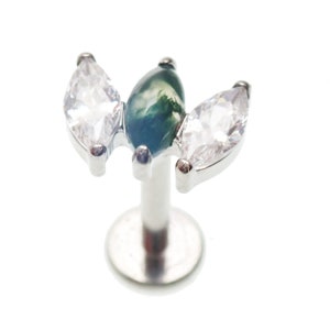 Moss Agate Arch Cluster design Implant Titanium Flatback Piercing 18g, 16g, 14g, Single Piercing