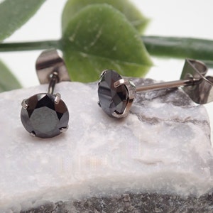 Pair of Black CZ 5mm Implant Titanium Hypoallergenic Earrings - For Sensitive Ears