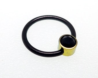 16g Black Titanium BCR CBR, Gold Onyx Bead Ring