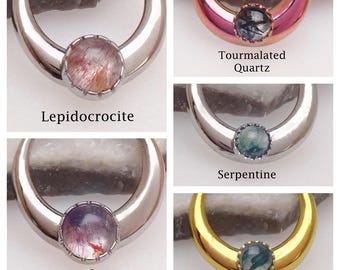 14G/16G implantat titan gångjärnssömlös klicker med natursten, septum daith piercingar, välj specialanpassad sten