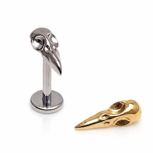 Titanium flatback-piercing met ravenschedel: met inwendig schroefdraad (18 g, 16 g, 14 g)