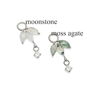 Implant Titanium Charm -add onto you piercings - Fits Up to 12g Hole, moss agate or moonstone, sold in singles