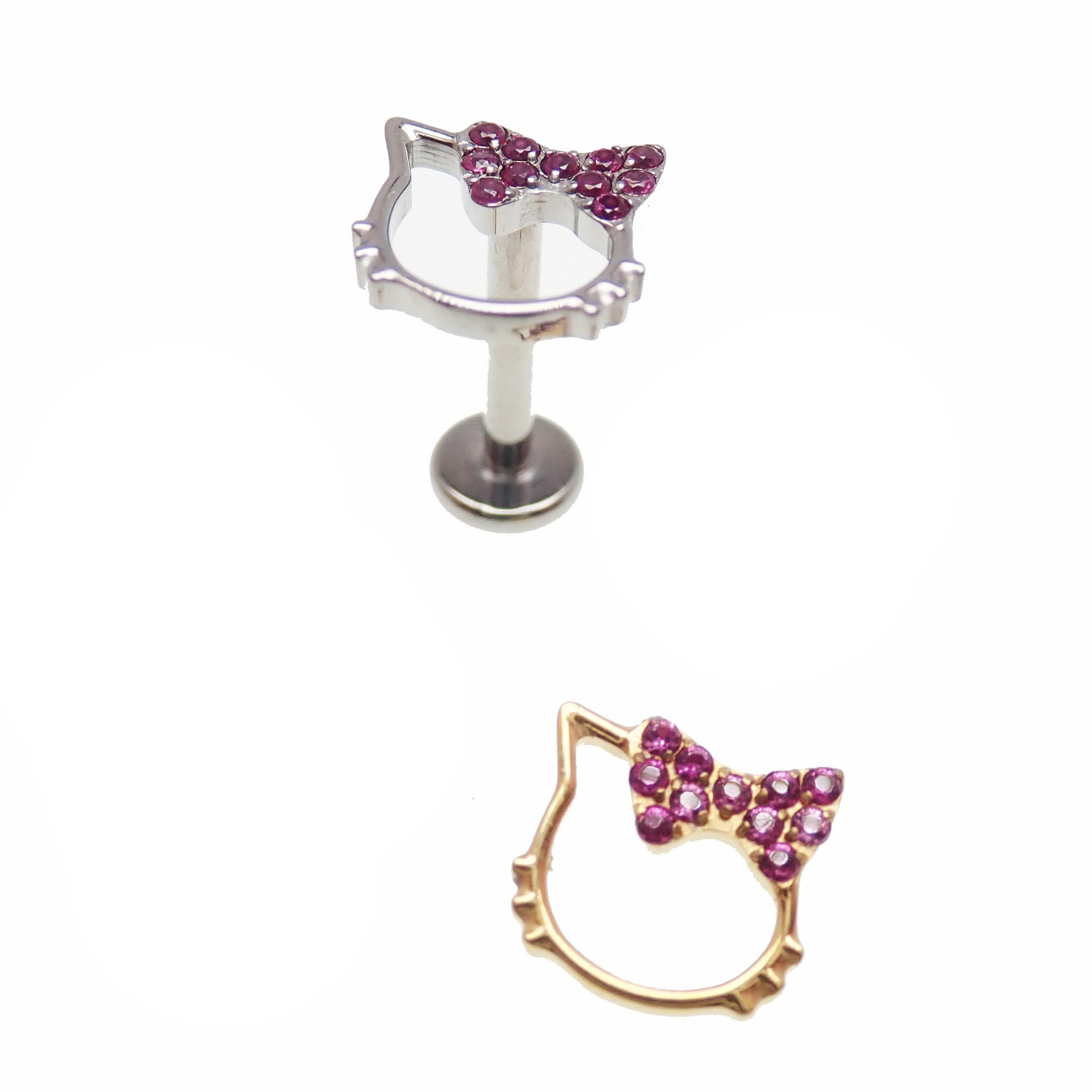 Hello Kitty Pink CZ Titanium Flatback Piercing, 18g/16g/14g- 0.9mm