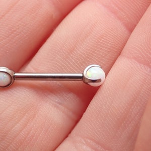 Fire opal White Snow Opal Implant Titanium , internally threaded Nipple piercing 14g, 12g hypoallergenic, forever jewelry