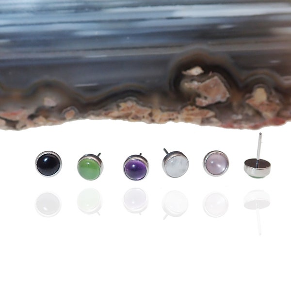 top only titanium  threadless push fit tops ,Natural stone loose replacement top only stone size, jade, amethyst, tigers eye, onyx, moon