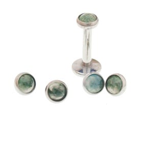 Moss Agate 3MM top size piercing flatback, Internally threaded implant titanium ear, lip tragus, cartilage  18g, 16g, 14g, Single Piercing