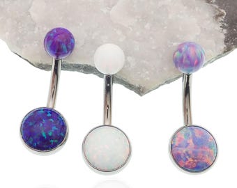 Implant titanium Fire opal Belly ring , internally threaded 8mm/10mm/12mm curve