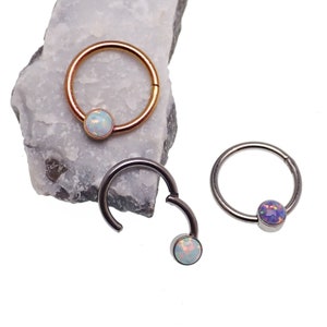 Implante de titânio Opala com abertura reversa 8mm, 10mm Clicker de titânio · Septo/Daith/Hélice/Concha/Cartilagem/Lóbulo · 16g