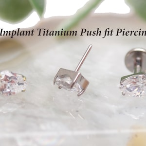Minimalist CZ piercing with Flat Bar Push Fit Titanium Earring 14g, 16g, 18g, 20g