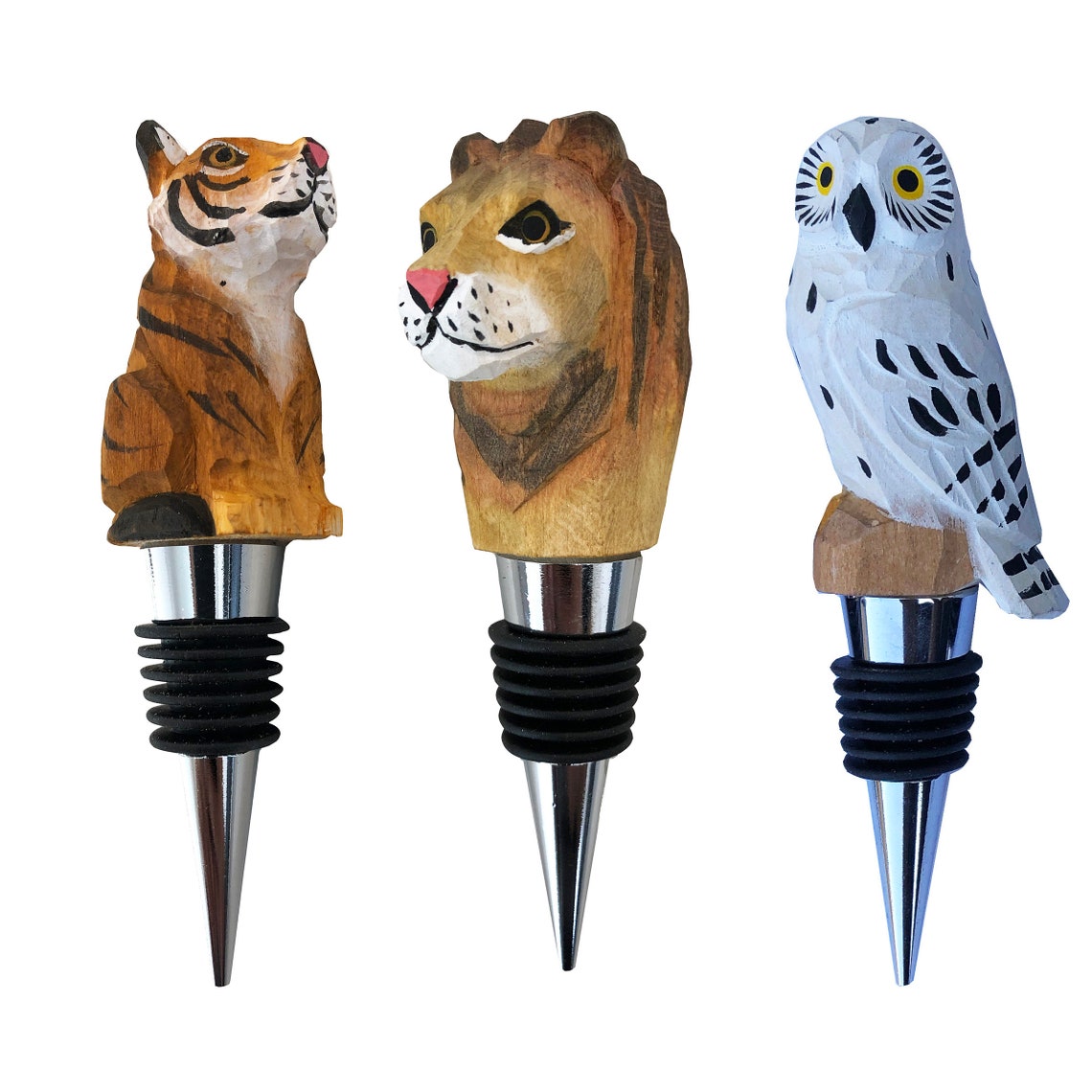 Set of Animal WineBottle Stoppers Decorative Wooden Etsy