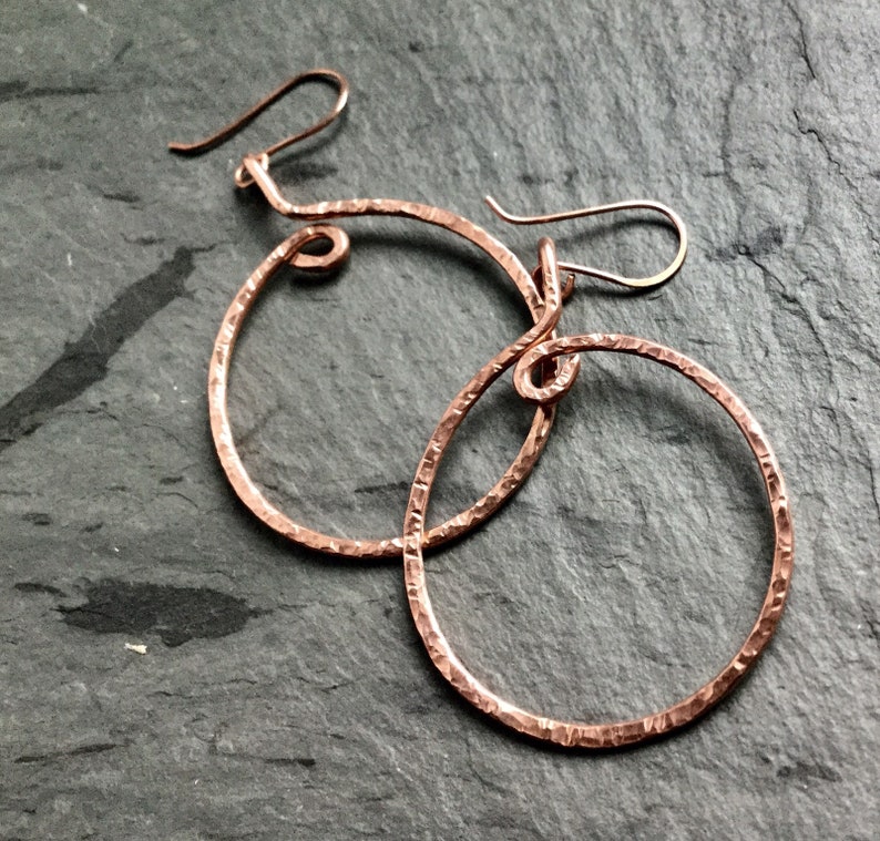 Handmade Hammered Copper Hoop Earrings Hand Textured Hoops Etsy