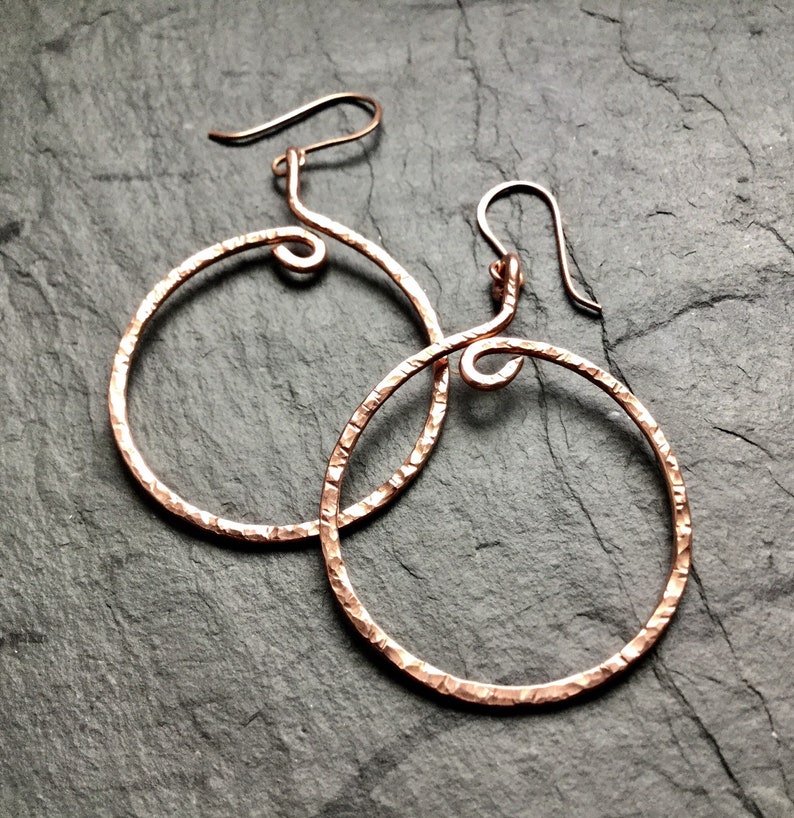 Handmade Hammered Copper Hoop Earrings Hand Textured Hoops Etsy