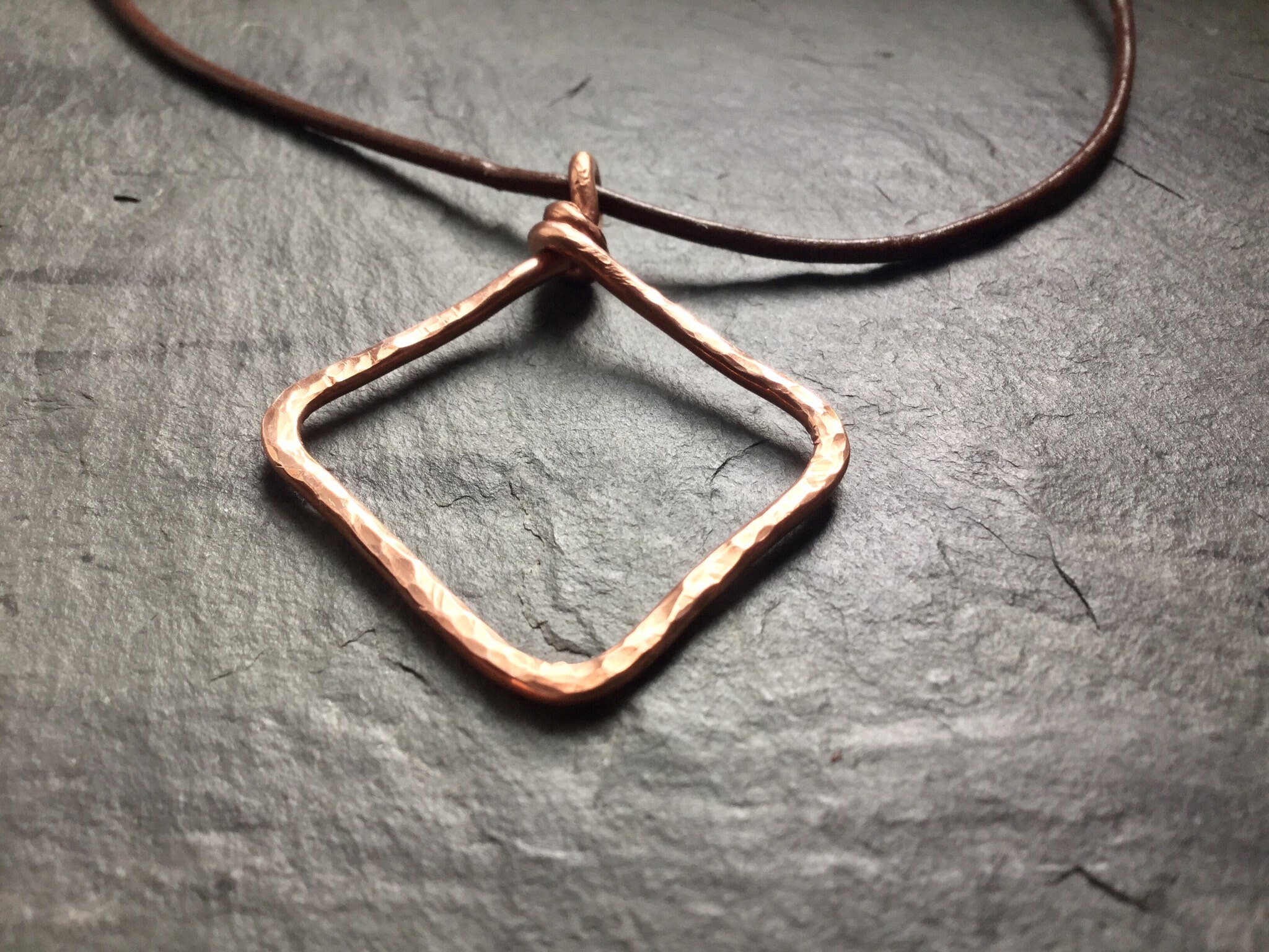 Hammered Copper Pendant Necklace Diamond Shaped Pendant and Etsy