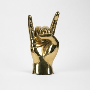 Horns Hand Sign Sculpture in Brass