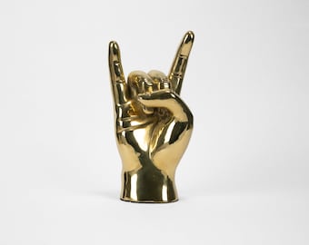 Horns Hand Sign Sculpture in Brass