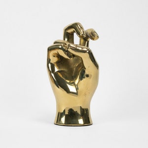 Gehörnter Frosch-Handzeichen-Skulptur aus Messing
