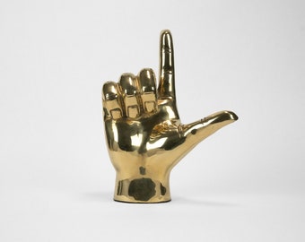 Letter &quot;L&quot; Initial Hand Sign Sculpture in Brass