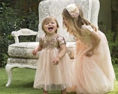 Flower Girl Dress Tulle and Sequin - The "Qeturah" in Apricot