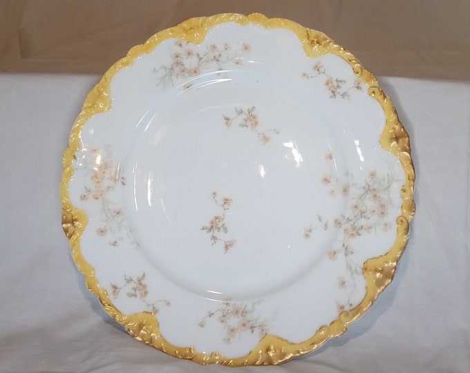 Limoges France Theo Haviland stamped unique design rare Yellow with peach flowers and gold accent