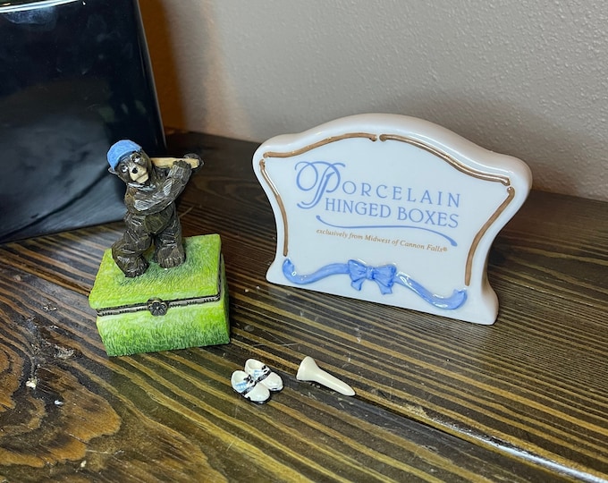 Porcelain Hinged Trinket Box Midwest of Cannon Falls Teddy Bear Golfer with Golf Tee and Golf Shoes trinkets