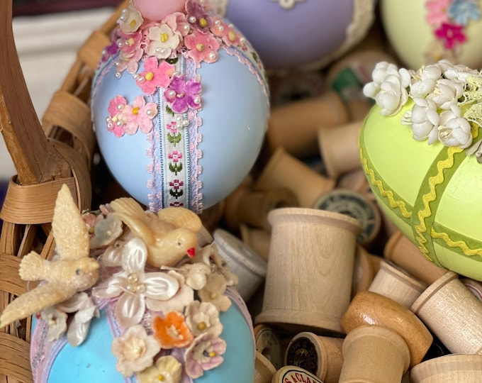 1950s Authentic Easter Eggs Handmade Turtle Doves, Snails, Robins, Inch Worm Purple Duck, Chicken, Phoenix, Turtle, Inch worm