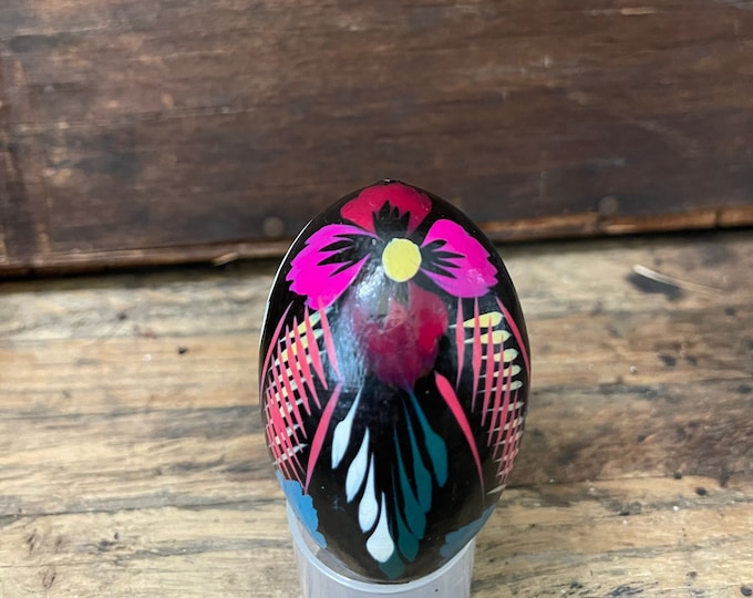 Authentic Erzgebirge Easter Egg 1940s Hand Painted Wooden Hand Lathed Black Pink Blue Yellow White Green Folk Art Germany